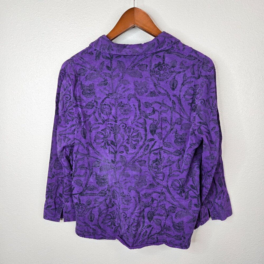 Tianello Distressed Women's Purple Floral Button-Up Shirt Size M - Picture 4 of 9